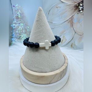Black Beaded Cross Bracelet for girls , teens and or small wrist adults